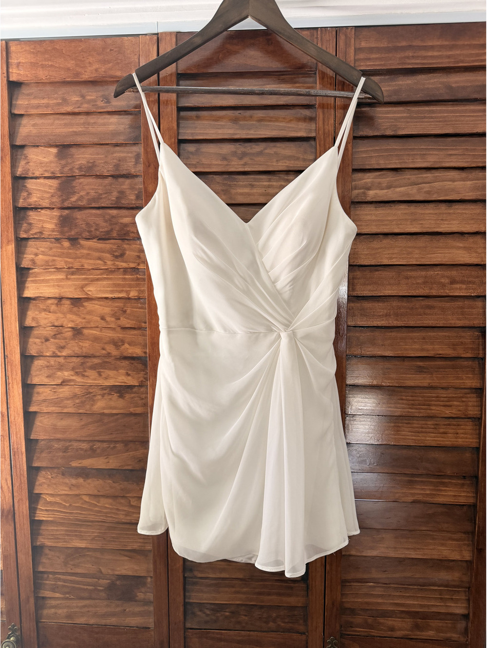 Morilee White Chiffon After Party Wedding Dress | Rouched Front Mini | Size 8/M